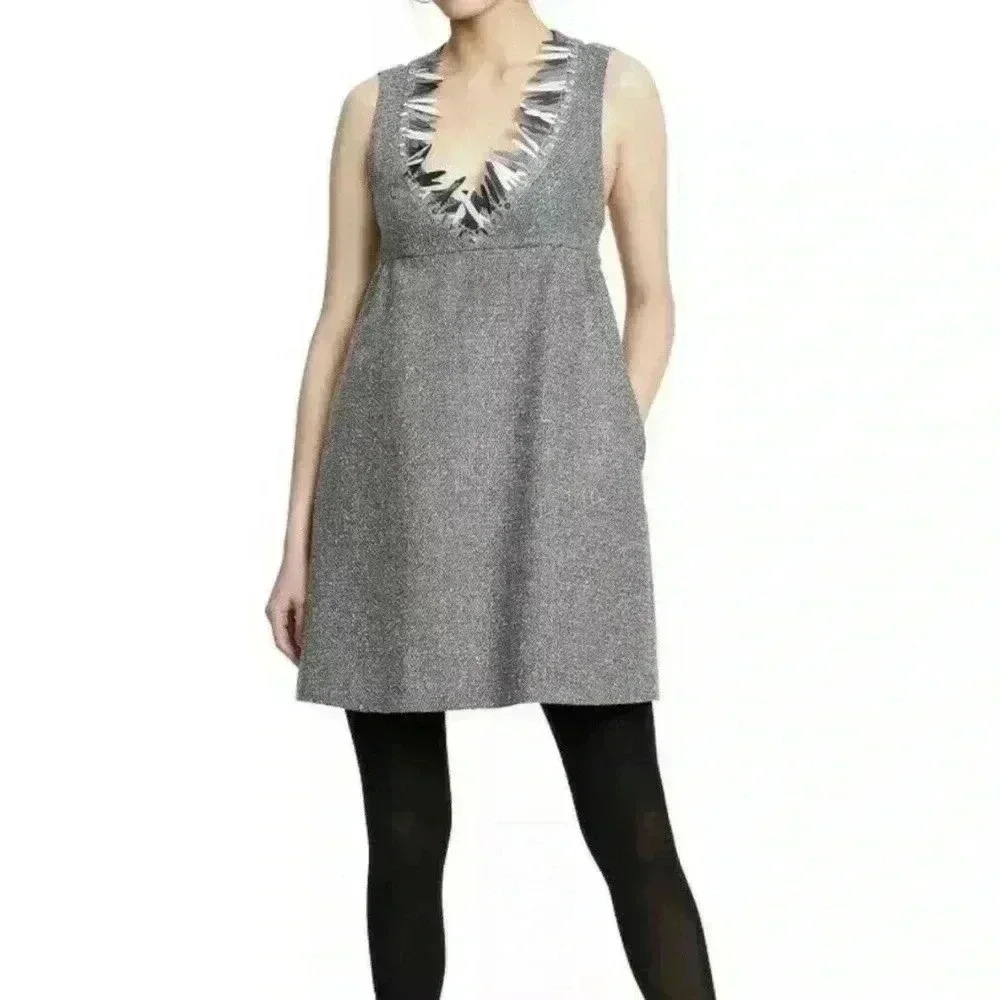 Anna Sui Target Womens S Sequin Neckline Sleeveless Tweed Boucle Dress Gray NWOT
